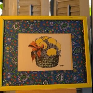 Vintage 1970s framed Lemon Basket art print by Bob Mesrop